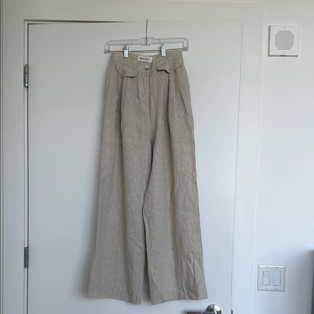 Anthropologie High-Waist Wide Leg Linen Pants in Beige